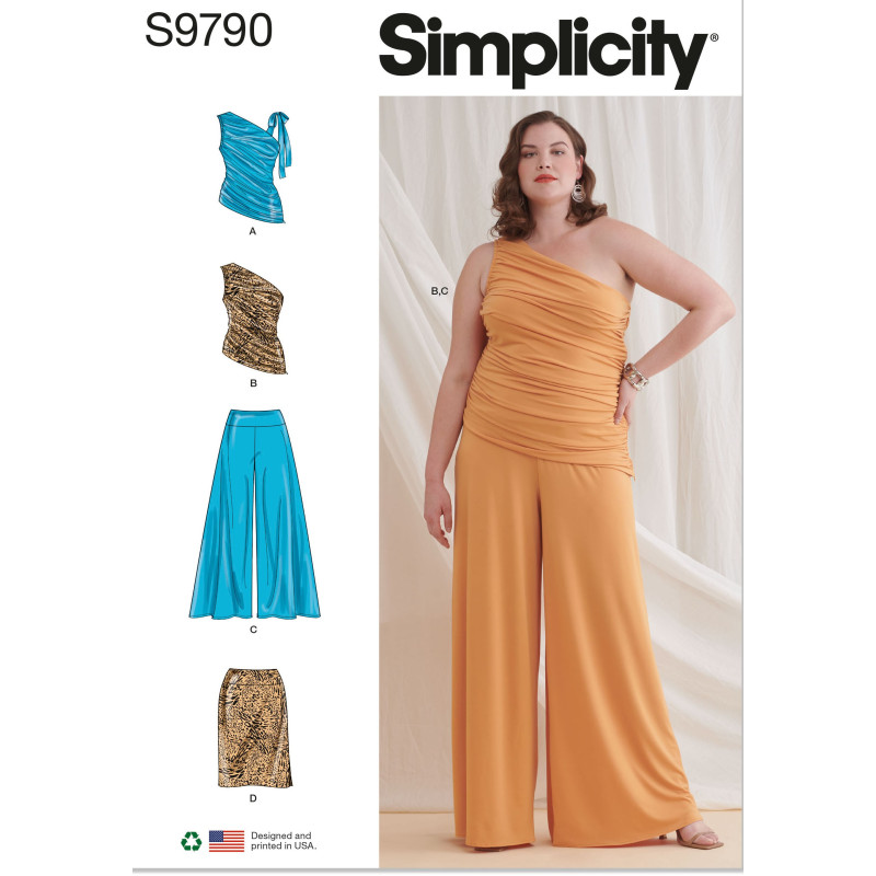 Bluse bukser og nederdel Simplicity snitmønster 9790 plusmode