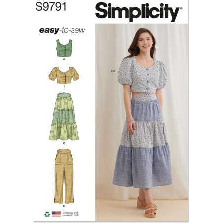 Bluse bukser og nederdel Simplicity snitmønster 9791