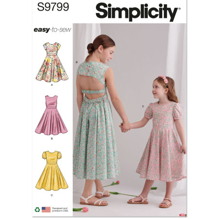 Pige kjole m/åben ryg Simplicity snitmønster 9799