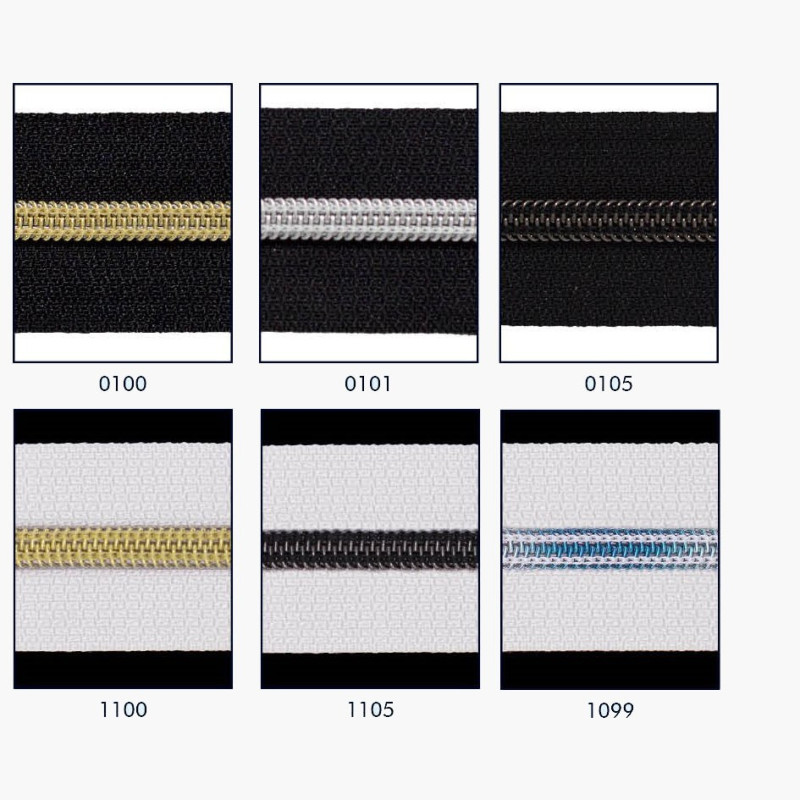 6mm spiral lynlås  i metermål, i sølv, gul guld, eller gunmetal