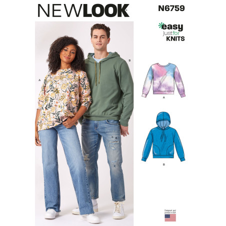 Hættetrøje Herre/dame  New Look snitmønster  6759
