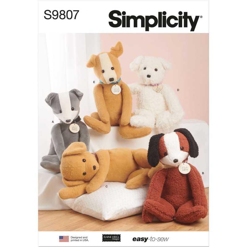 Plys dyr hunde Simplicity snitmønster 9807 Os