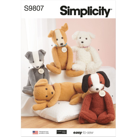 Plys dyr hunde Simplicity snitmønster 9807 Os