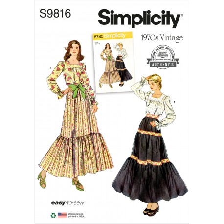 1970´vintage nederdel og bluse Simplicity snitmønster 9816 A