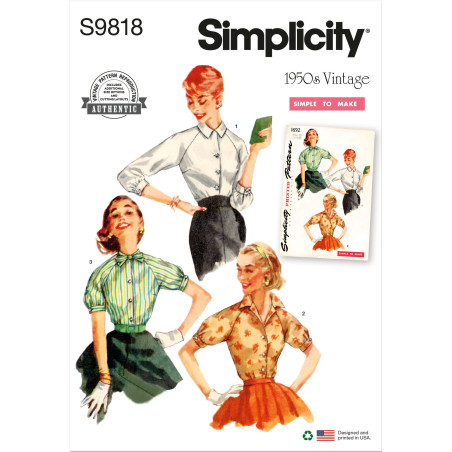 1950´vintage bluse m/raglanærme Simplicity snitmønster 9818