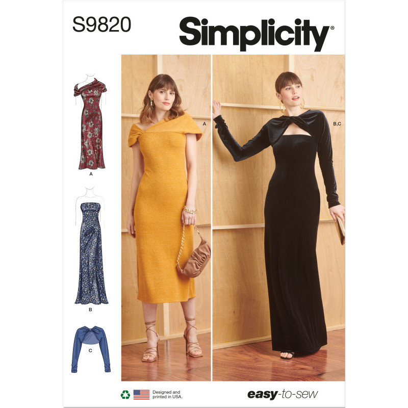 Kjole og sjælevarmer også plusmode Simplicity snitmønster 9820