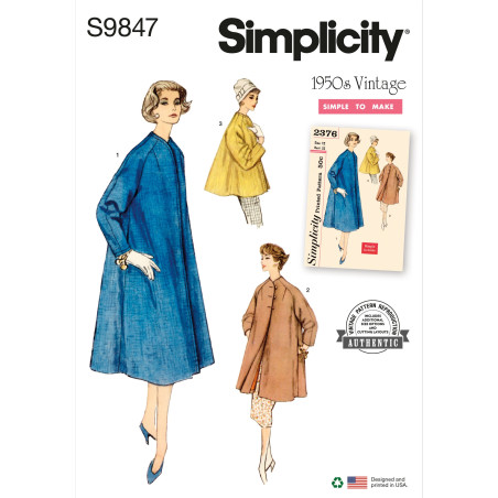 1950´Vintage frakke også plusmode Simplicity snitmønster 9847