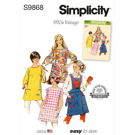 1970´ vintage forklæder Simplicity snitmønster S9868 A