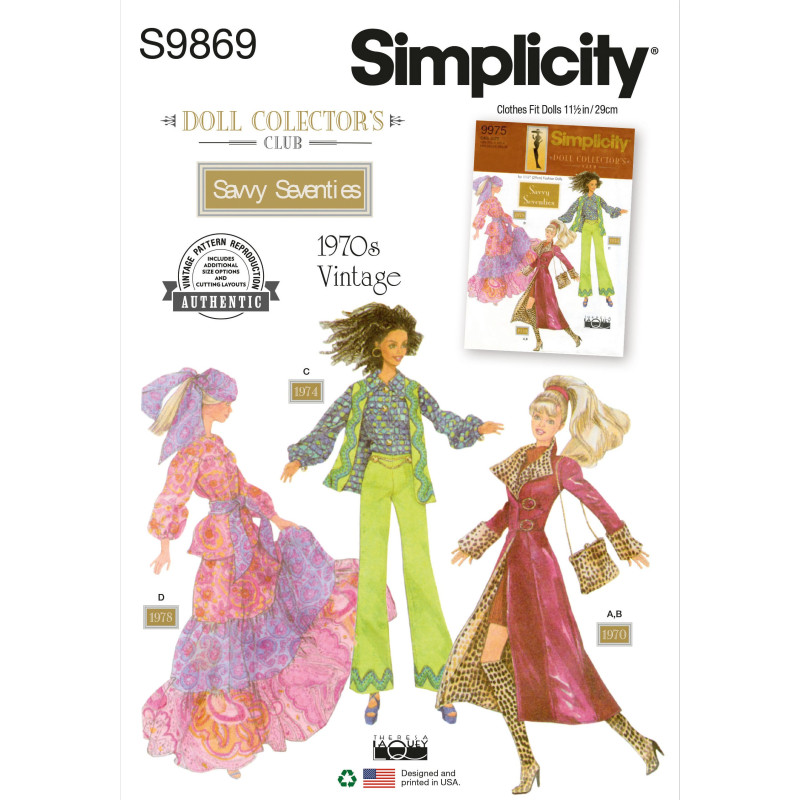 1970´vintage dukketøj 29 cm dukke  Simplicity snitmønster S9869 Os