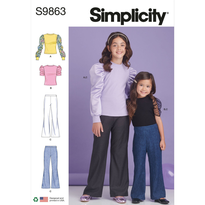 Pigetøj bluse og bukser Simplicity snitmønster S9863