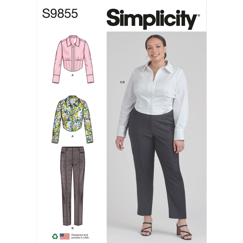 Bluse og bukser også plusmode Simplicity snitmønster S9855