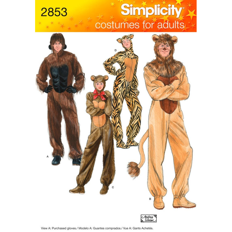 Heldragt løve, bjørn, tiger Simplicity snitmønster S2853