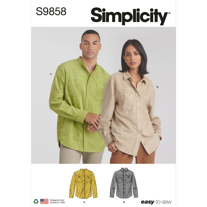 Unisex skjorte ham/hende Simplicity snitmønster S9858 A easy