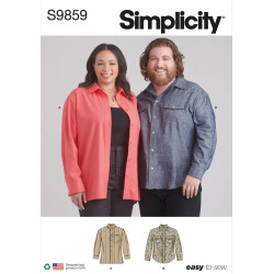 Unisex skjorte ham/hende plusmode  Simplicity snitmønster S9859 easy
