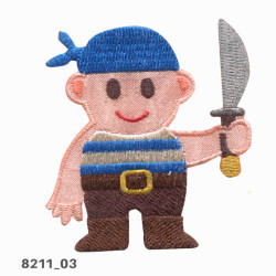 Pirat m/blåt  tørklæde broderet strygemærke