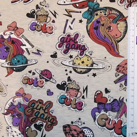French Terry " Girl gang "m/glimmer metervare