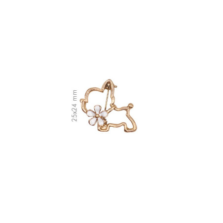 Gylden hund m/hvid blomst Broche 2,5 x 2,5 cm