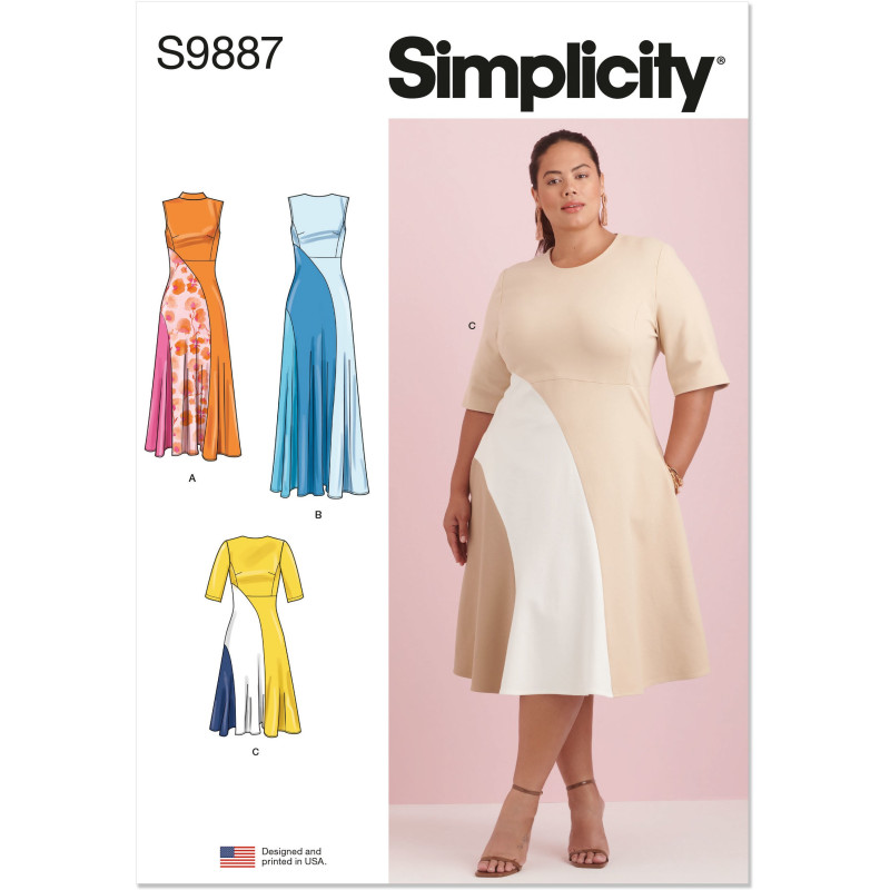 Kjole i baner  plusmode  Simplicity snitmønster 9887