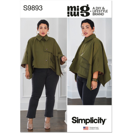 Kort kappe også plusmode Simplicity snitmønster 9893 A