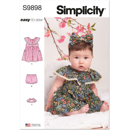 Baby kjole m/hårbånd Simplicity snitmønster 9898 A