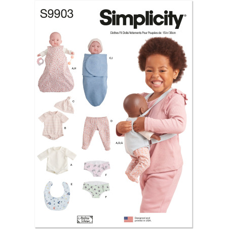 Dukketøj og bæreslynge 38 cm dukke Simplicity snitmønster 9903 OS