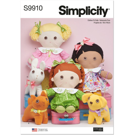 Dukke  tøj og tøjdyr Simplicity snitmønster 9910 OS
