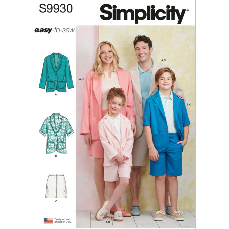 Blazer og shorts til hele familien Simplicity snitmønster 9930 A  easy