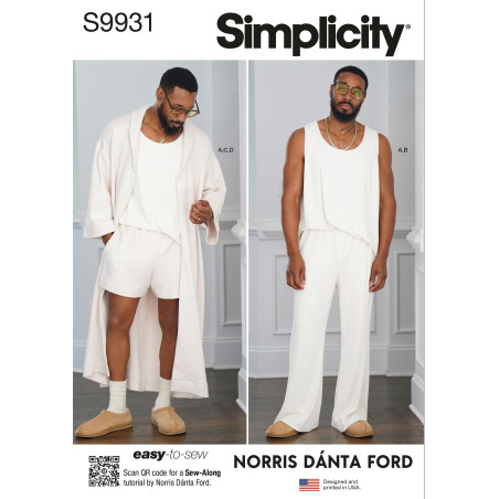 Herretøj badekåbe og shorts Simplicity snitmønster 9931 A