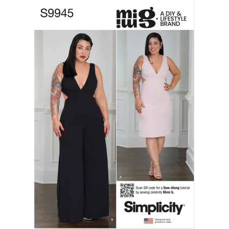 Kjole og jumpsuit  m/åben ryg  Simplicity snitmønster 9945