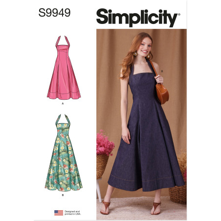Kjole m/nakke strop Simplicity snitmønster 9949