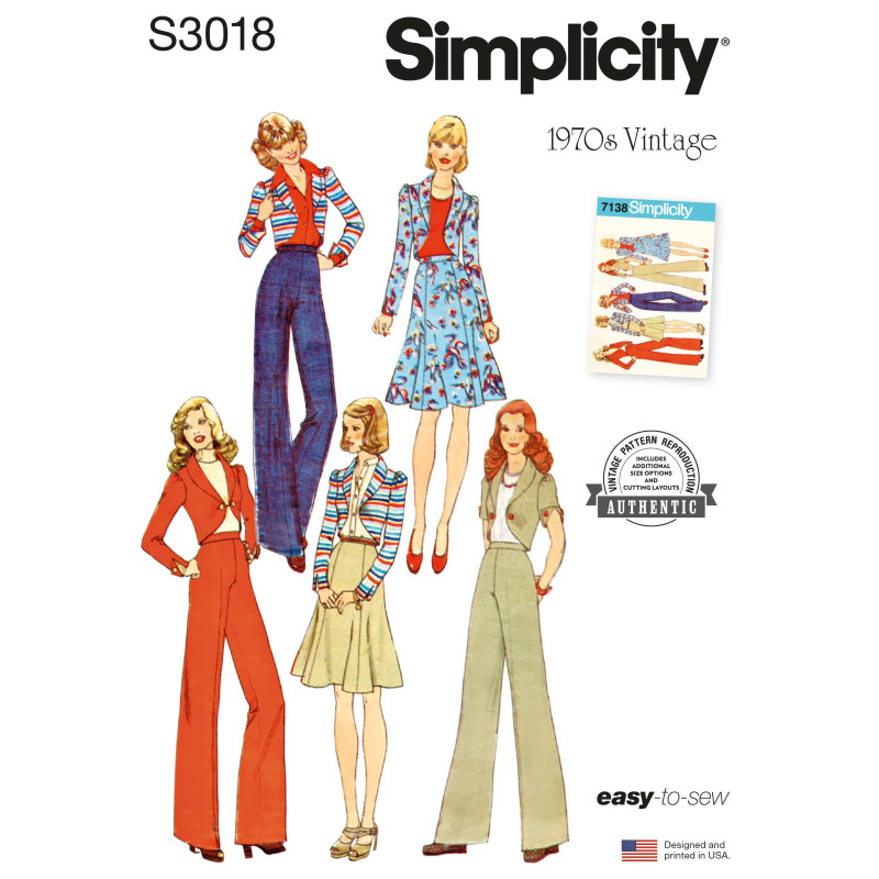 1970`er vintage bukser og kort jakke Simplicity snitmønster S 3018