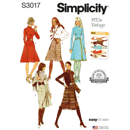 1970èr vintage kjole Simplicity snitmønster S3017