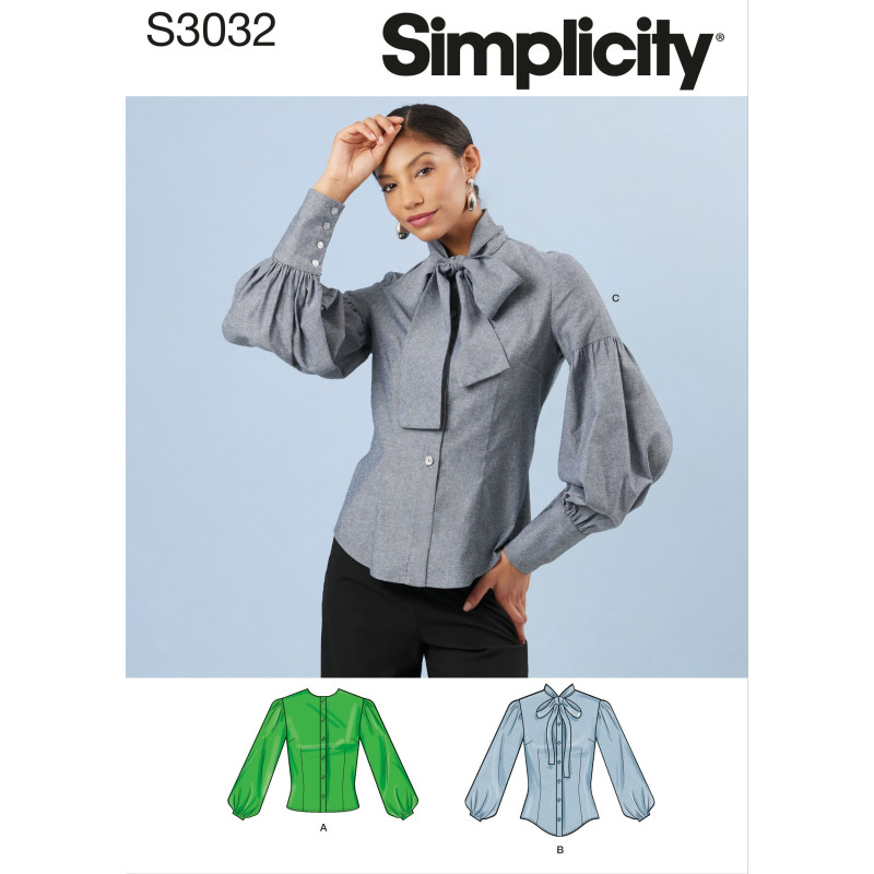 Skjorte m/sløjfe Simplicity snitmønster S 3032