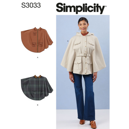 Slag m/bælte og hætte Simplicity snitmønster S3033 A