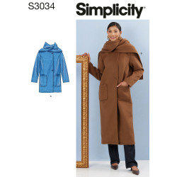 Frakke  m/store lommer og tørklæde Simplicity snitmønster S 3034