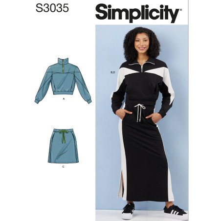 Nederdel og trøje/sweatshirt  Simplicity snitmønster S 3035 A