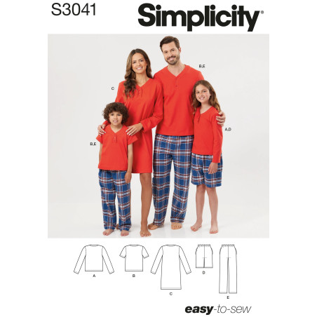 Hjemmesæt til hele familien Simplicity snitmønster S 3041 A