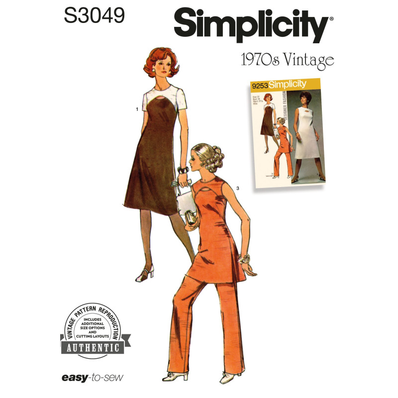 1970èr kjole tunika og bukser Simplicity snitmønster S3049