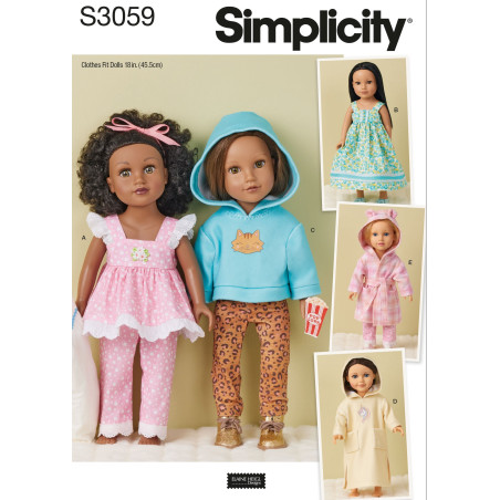 Dukketøj til 45,5 cm dukke Simplicity snitmønster S 3059 OS