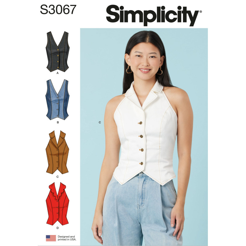 vest med bar ryg Simplicity snitmønster S3067
