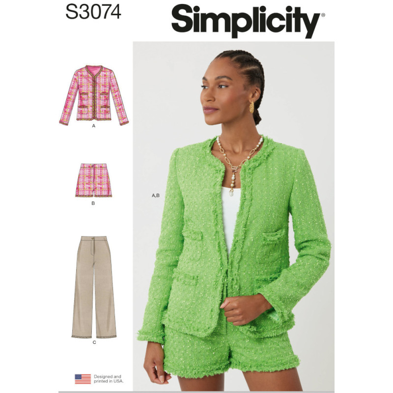 Kort jakke, bukser og shorts Simplicity snitmønster S3074