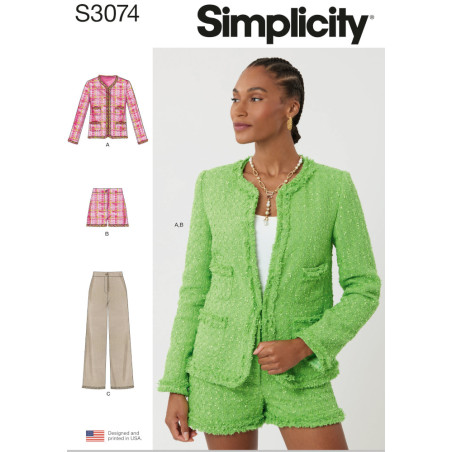 Kort jakke, bukser og shorts Simplicity snitmønster S3074