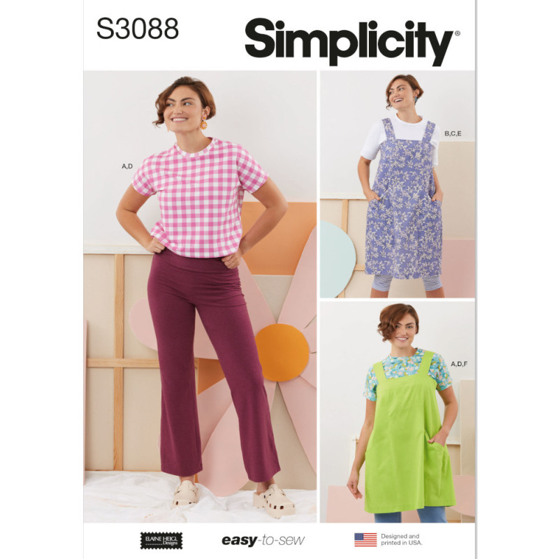 Forklædekjole bukser og bluse  Simplicity snitmønster S3088