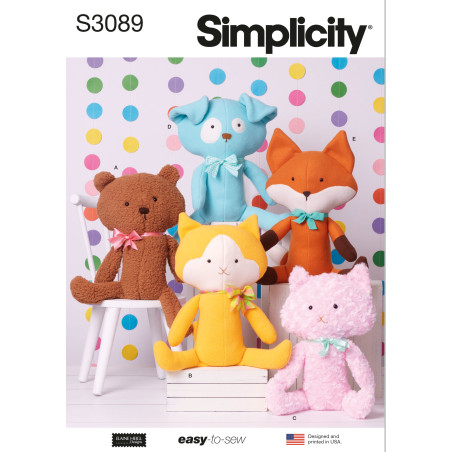 Tøjdyr, Bjørn kat hund og ræv Simplicity snitmønster S3089