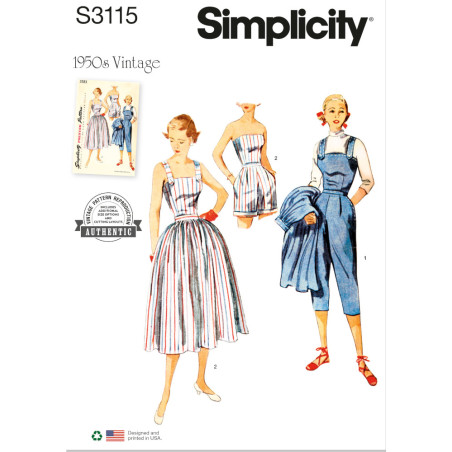 1950ér Vintage nederdel  bukser og top Simplicity snitmønster S3115