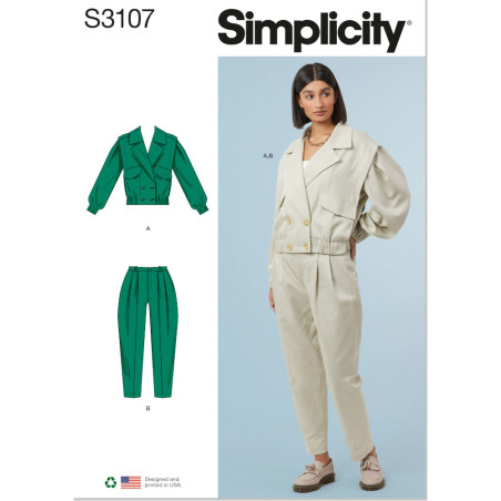 Jakke og bukser med læg Simplicity snitmønster S3107