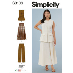 Lang figursyet vest bukser og nederdel Simplicity snitmønster S3108