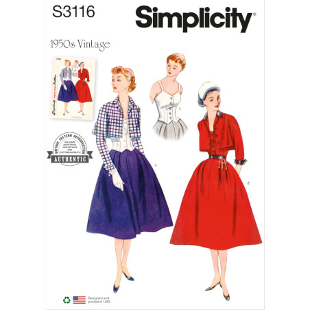 1950ér vintage nederdel top og kort jakke Simplicity snitmønster S3116