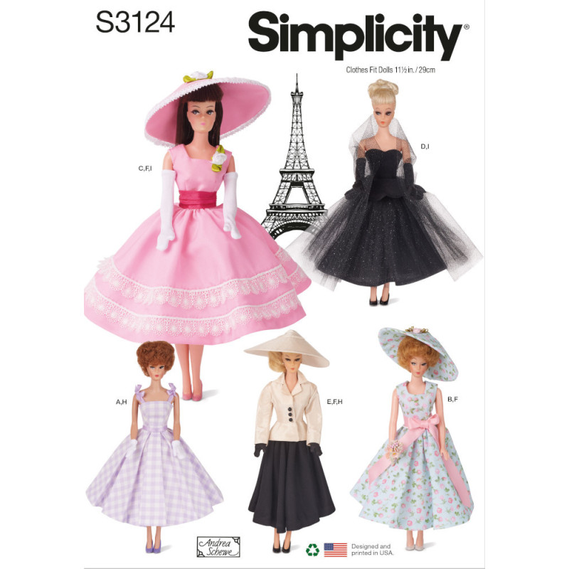 Dukketøj til 29 cm dukke Simplicity snitmønster S3124