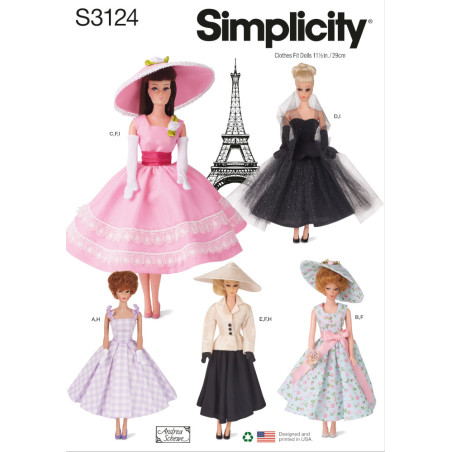 Dukketøj til 29 cm dukke Simplicity snitmønster S3124